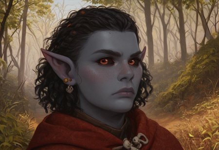 solo, short pointy ears, full body, piercings, random elf face, aquiline features, male dark elf, masculine, facial hair, brow rings, beaded piercings, weathered skin, blue-grey skin, chiseled features, large nose, insect chitin armor, insect chitin helmet, insect chitin ornaments, stylized insect pattern, athletic build,  animated realism, zoomed out, Syrian features, torso, yurts, tents, native camp, elegant berber tapestries, dead desert trees, ash dunes, distant volcano, ashy soil, grey green foliage, distant grey hills, sunrise, gloomy lighting, grey fabric awnings, dark wood posts, light dust clouds, grey-blue skin, grey skin, mahogany and ivory clothes, medium armor, bone plate armor, ivory straps and fittings, alien bone ornaments, grey wood neckguard, dark red sclera, black pupils, blue-green light, neon, highly detailed, defined features, looking at viewer, three quarters view, from side, dynamic lighting, 29 years old, light and shadows, patterned cloth, annoyed expression, expressive eyes, detailed medieval clothes, short hair, wavy hair, thick hair, beaded hair, braided hair, under cut hair, semirealistic, alien elf, spanish features, jewish features, black hair, dark red hair, umber skin, sharp features, pastel green inuit print cloak, nighttime, high detail, absurdres, pretty eyes, detailed eyes, red eyes,