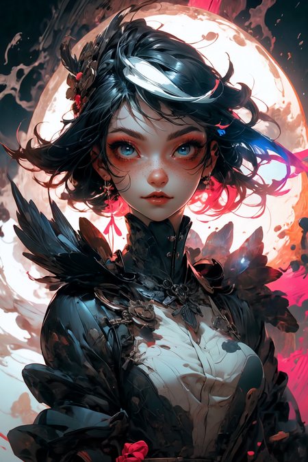 close-up shot, woman, gothic make-up, detailed skin, light freckles, shallow depth of field, OverallDetail
<lora:more_details:0.4>
 <lora:Cosmic anime-oil fusion v2:0.45> 
<lora:AnimeVibesV3:0.3> animevibes, 
<lora:3DMM_V11:0.5> 3DMM 
<lora:midjourney_20230624181825:0.7> midjourney ,
 <lora:LAS:0.5> cloud,colorful,
<lora:msw_locon-t2:0.6>
 <lora:wuxia2:0.6> gu,
 <lora:CyberpunkStyleV1:0.2> PunkAI ,
<lora:CatgirlMaidV1.0-000003:0.35> CatgirlMaid, shiny, shiny hair, shiny skin, shiny clothes