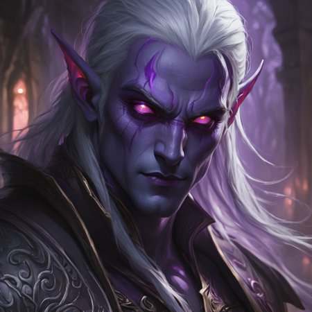 dark elf warrior, close up, portrait, glowing eyes, handsome,