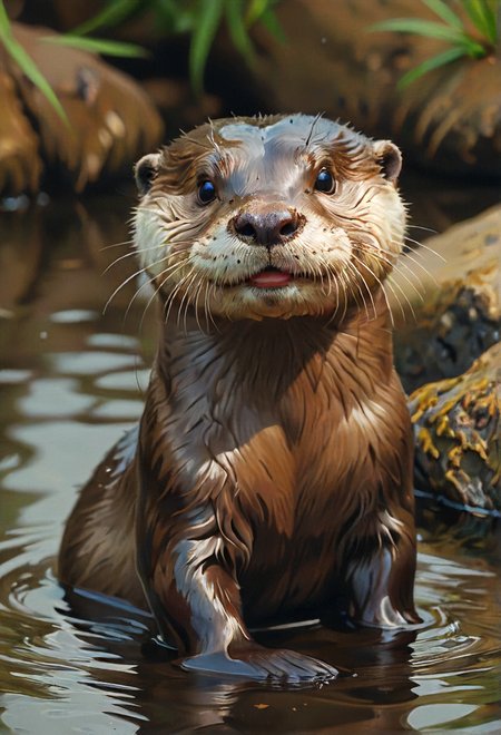 yo, mischievous smiling otter, you look like you're up to something, atmospheric,  <lora:SDXL - Style - EldritchRomanceIllustration_0.9.1:0.8>