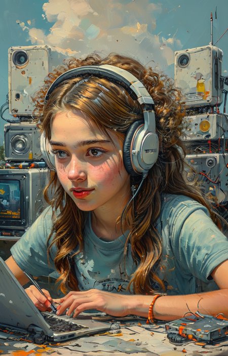 masterpiece,best quality,<lora:tbh5-sdxl:0.9>,illustration, tech genius teenage girl