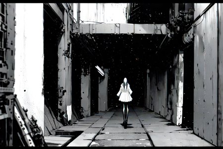 highly insanely detailed, masterpiece, top quality, best quality, highres, 4k, 8k, RAW photo, (very aesthetic, beautiful and aesthetic),  
tsutomu nihei,nihei_tsutomu,blame!,blame gakuen!,abara,TNstyle,sidonia_no_kishi,(giant room),concrete walls,metal walls,lantern,light particles,dark sky,black sky,dome,walkway,machinery,ventilation fan,ventilation shaft,buildings,drainpipe,clouds,bridge,letterboxed,fence,tentacles, 
<lora:blamev2:0.7>, 
(1girl:1.3), 
solo focus, 
pearl white background,âââ