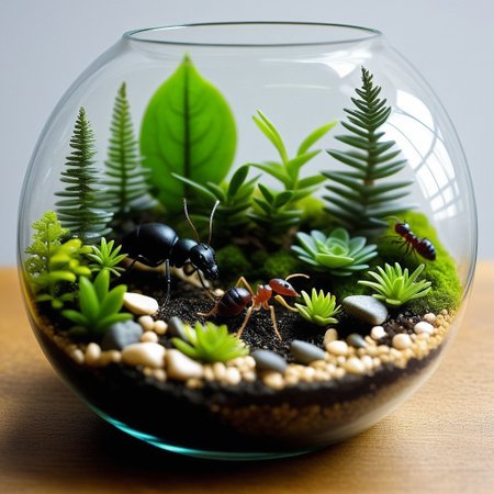 Terrarium Tales: Create miniature worlds in glass terrariums that house tiny civilizations, 
fantastic ecosystems or landscapes. Black ants have their habitat there.
