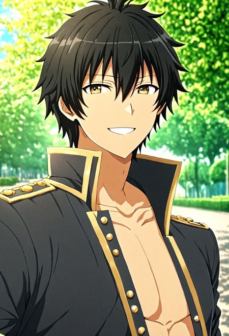 high resolution, solo, best quality, 1Boy, Seiya Kanie, black hair, Looking at viewer, happiness, depth of field, half body, outdoor, OverallDetail