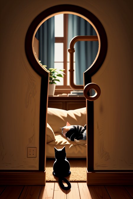 <lora:Keyhole_Art-10:0.95> keyhole_art, cat sleeping in a living room,
<lora:LCM_SD15:1.0>