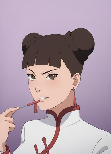 score_9, score_8_up, score_7_up,1girl,tentenXL,brown hair,hair bun,detailed face, masterpiece,best quality, shiny , wearing a white dress,red earrings,holding a (kunai:1.2),  <lora:tentenXL:1> looking at viewer,