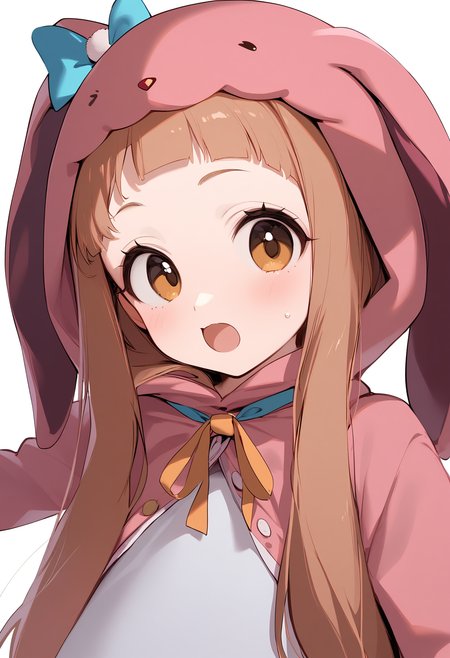 1girl,ichihara nina,kigurumi,open mouth,solo,rabbit costume,d,ribbon,blush,looking at viewer,white background,simple background,<lora:a31_char_new_ichihara_nina:1>masterpiece, best quality, absurdres<lora:a31_style_koni-000010:0.8>