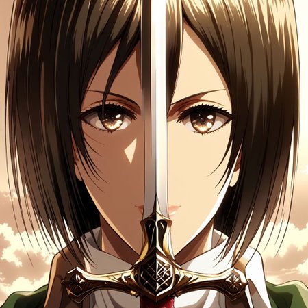1girl, mikasa ackermann, beautiful face, detailed eyes, detailed face, incoming hug, swordup, looking at viewer, close-up