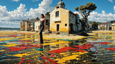beach, alleyway, beautiful surreal landscape, woman, paint stains in the water, vivid colors, colorful, multilayer paint splash style, <lora:Hand v2:1> <lora:Anti-Blur:1> <lora:Insane Detail Slider:0.5>   <lora:Flux.1_Turbo_Detailer:0.6>   <lora:flux-photo-transparent_Alpha_1.0:0.8> <lora:flux.1_lora_flyway_Epic-detail_v2:1>   <lora:Painterly01b_CE_FLUX_AIT:0.8> pntrlyCE_style <lora:PsykeV1:1>  <lora:VividlySurreal:1>