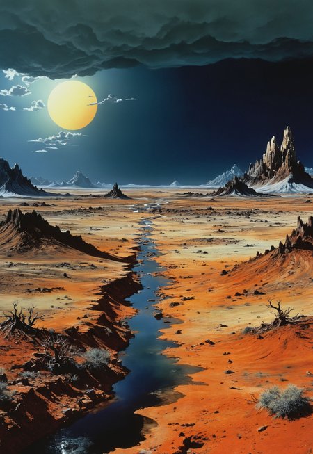 highly detailed and hyper realistic.

a panoramic wide angle shot of a complex, beautiful, otherworldly, epic landscape,  translucent, melancholic, twisted, flawless, poetic, by Karel Thole, John Harris, Lee Friedlander, Ralph Steadman.

highly dramatic lighting, finest details, maximized details, ultimate detail level, masterpiece, best quality.