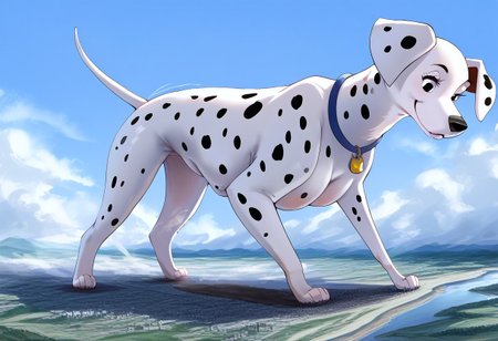 score_9, score_8_up, score_7_up, detailed face, best quality, 1girl, solo, masterpiece, detailed background, beautiful, detailed eyes, mature female, giantess, macro
side view, lien,
1girl, solo,furry female, furry female, feral,perdita101,Dalmatian,Dog, dog girl, dalmatian, white and black fur, black spots, long ears, dog ears, black eyes,  chubby, on fours,colossal, face focus, ((full body view)),
 standing, seductive pose, light smile, narrowed eyes, smiling, expansion, tight, 
long river, skyline, cityscape, destroyed cityscape,  earthquake, steam, fog, craters
