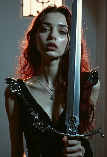 analog film photo (art by Zdzislaw Beksinski:2). baroque style. gothic. skinny woman. mechanical. giant cyberpunk sword. epic, glorification, backlit, god rays, . faded film, desaturated, 35mm photo, grainy, vignette, vintage, Kodachrome, Lomography, stained, highly detailed, found footage