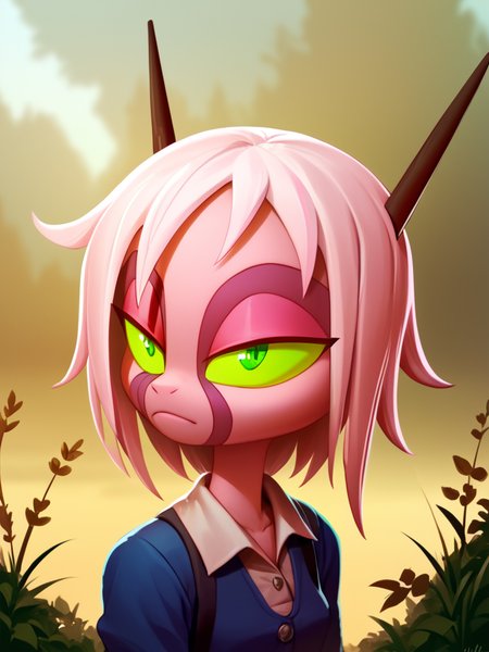 score_9,score_8_up,,score_7_up,masterpiece,high resolution,
namahcalah_v2,  overalldetail,
 solo, 1girl, green eyes,colored sclera, upper body, green sclera,portrait
,shadow detail,natural light,backround detail,outside
, <lora:namah_calah-v2-9:1>,