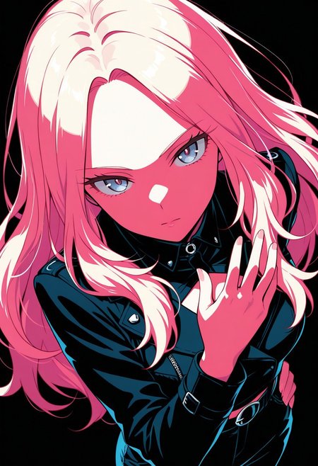 1girl, gakumas, sena, skinny, (high contrast:1.4), limited palette, hand up,, pop art, portrait,  close-up face, looking at viewer, from above, BREAK styling pose, fashion pose, BREAK backlighting, magenta lighting, cyan shadow, simple background, white background, black background, hard lighting, BREAK perfect details, masterpiece, best quality, ultra-detailed, best illustration, high resolution, extremely detailed CG, unity 8k wallpaper, super detailed skin, perfect anatomy, detailed,, abstract, beautiful detailed eyes, absurdres, very aesthetic, depth of field