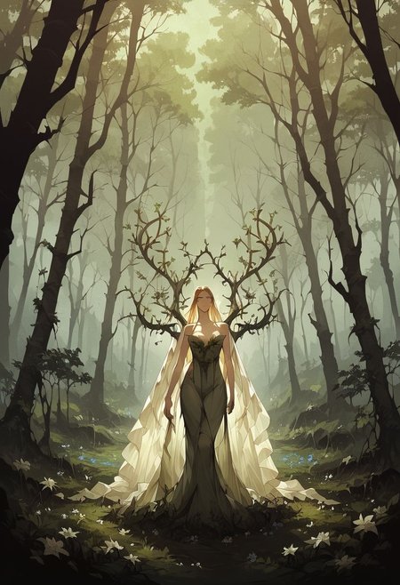 score_9, score_8_up, score_7_up, score_6_up, source_anime, masterpiece, high res, fantasy aesthetic, 
BREAK,
1woman, ((mother earth)), (plants covering body), mossy, flowers, earth spirit, greenery, trees, silhouette, antlers, bark, leaves, vines, 
Castlevania style, <lora:Castlevania_Style_XL:0.7>,