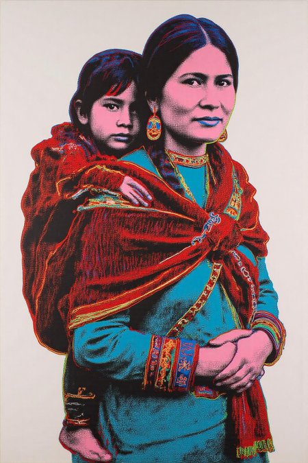 andywarhol1 illustration.
A Native American woman carrying a child on her back.
 <lora:andywarhol1_cap_d6a3:1.0><lora:836295321827958443:0>