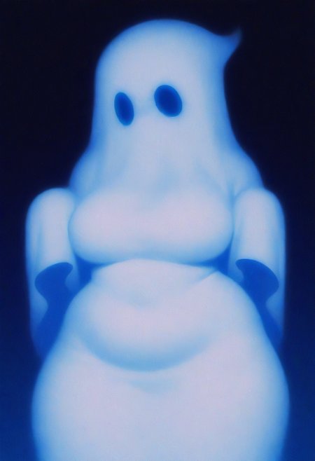 petrasvoice,  masterpiece, grainy, colourful background, tittyghost, ghost costume, breasts, googly eyes, white outfit, face covered, head covered, chubby,  plump, skindentation,