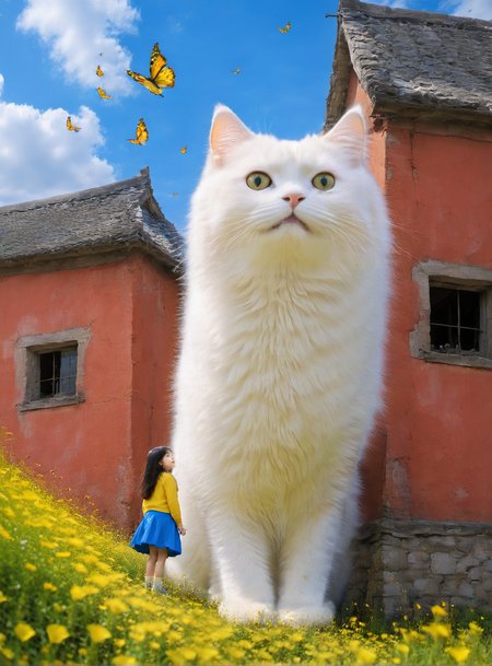 <lora:white cat è¿æV1.0-0008:1>,large white cat,a young girl,, (masterpiece, best quality, highres:1.2),