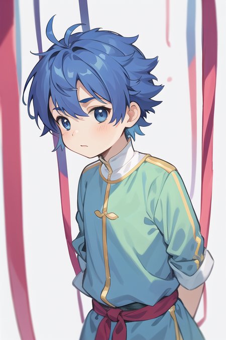 {{masterpiece}},best quality,illustration,1 male kid,prince,floating short hair,blue hair,cute,closeup