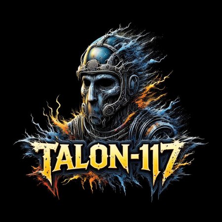 ("TALON-117" text logo:1.3) Zombie soldier wearing a biohazard gas mask, black and gold filigree, navy and gold vapor swirls, black background <lora:Harrlogos_v2.0:0.8>