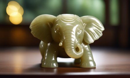 cinematic film still <lora:jadecarvingcd_xl-000007:0.8>,a statue of a elephant made of (jadecarvingcd_xl,jade carving,translucent) on floor,no humans,long-focus,indoors,chinese zodiac,wooden table,cutie,cute,still life,animal statue,front view,facing viewer,looking at viewer . shallow depth of field, vignette, highly detailed, high budget, bokeh, cinemascope, moody, epic, gorgeous, film grain, grainy, 8K, HDR, UHD, masterpiece, best quality, highly detailed, high resolution, finely detail, extremely detailed, ultra detailed, wallpaper