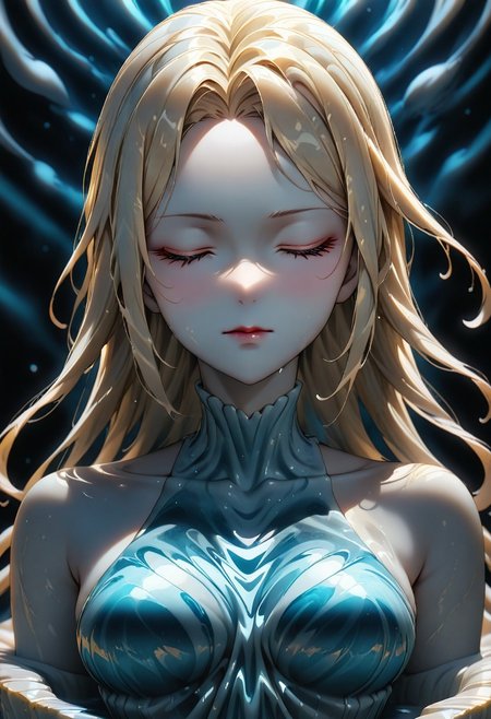 ((masterpiece), (best quality), (ultra-detailed), 
, 1statue woman, solo, light,  upper body, long hair, blonde hair,
elbow gloves, illustration, 2DMM,
dress made of Liquid Marble,  white skin, pale skin,
upper body, moon, standing  white dress, 
 ,stars, night, sky, Liquid Marble,   face focus, portrait,marble clothes, marble hair, closed eyes, transforming in marble statue
 )