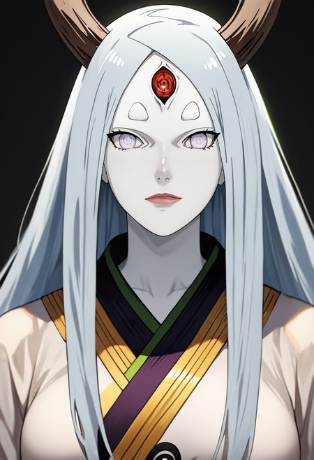 source_anime, (masterpiece), (best quality), score_9, score_8_up, score_7_up, (masterpiece:1.2), (best quality:1.3), 1girl <lora:Kaguya_Otsutsuki_Naruto:0.8> kaguya_otsk, long hair, looking at viewer, third eye, horns, japanese clothes, pale skin, simple background, portrait, masterful composition, dynamic movement, low-key lighting, lo-fi, glow, dynamic cinematic lighting, ray_tracing, global illumination <lora:Anime Style (Vauxz) PONY:0.8>