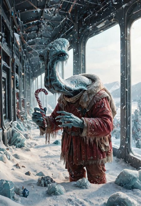 score_9, score_8_up, score_7_up,
masterpiece, extremely detailed,
Cinematic still, ithorian hammerhead alien, holding a candy cane,  dynamic pose, in a space station, outside window, fr0stwrld, snow, ice