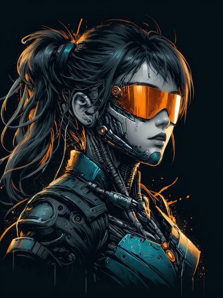 woman, mad-cbrpnksplshrt <lora:Splash_Art_SDXL:1.2> dark background, Slight head tilt pose, (masterpiece:1.2), best quality