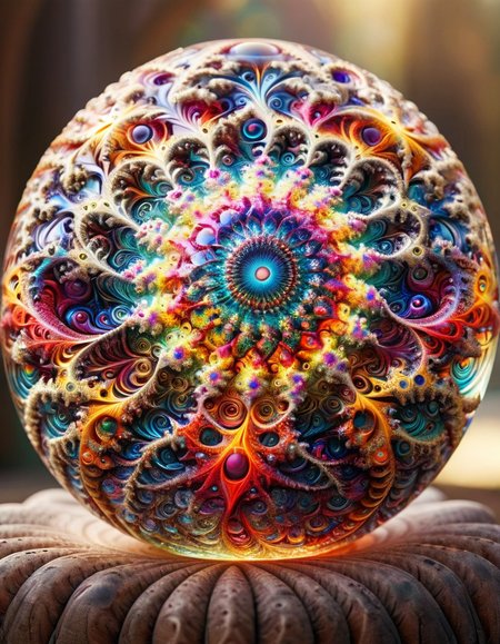 sparkling magical fantasy Magical orb, made out of transparent multicolored glass, light shines through, magical artifact, very detailed, amazing quality, intricate, cinematic light, highly detail, beautiful, surreal, dramatic, warm colors <lora:ral-mndlbrt:1> ral-mndlbrt