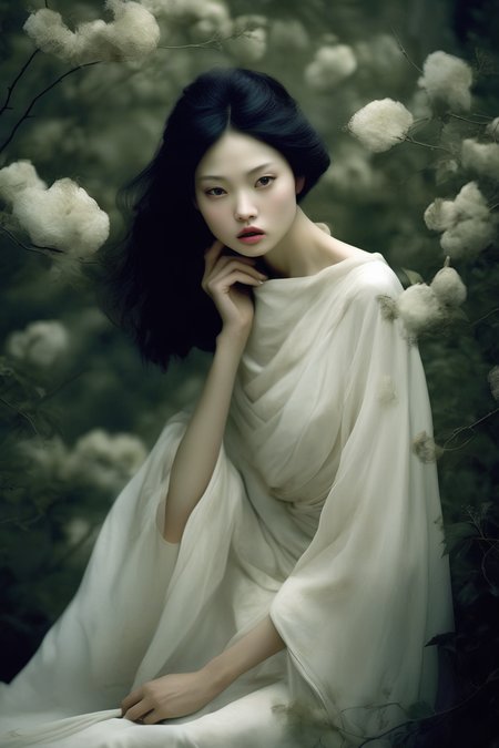 <lora:Zhang Jingna Style:1>Zhang Jingna Style - capturing the essence of femininity through delicate and graceful poses in natural surroundings.