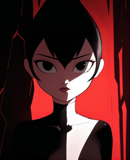 ashi,black eyes,black hair,bodysuit,
standing,upper body,close up,
dark caves,red lighting,dark corners,
<lora:Ashi80:0.8>,