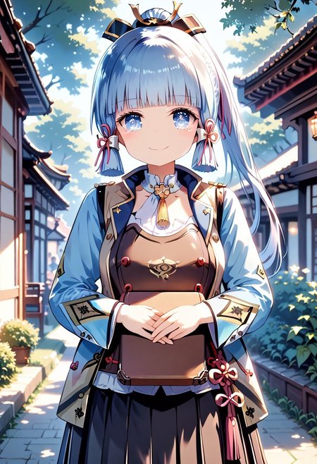 score_9, score_8_up, score_7_up, 1girl, FujisakaLP, mature woman, masterpiece, best quality, ultra high res, (big breasts1.2). smiling, happy, wide thighs, wide hips,  (detailed eyes:1.2), (masterpiece), (best quality), (ultra detailed),(disheveled hair),(illustration), standing, smiling, beautiful detailed eyes, light blue eyes, detailed beautiful face, (kamisato ayaka: 1.2), focus on face,  ponytail, kamisato ayaka(genshin impact), light blue hair, detailed hair, bangs, best lighting, best shadow, highly detailed, vibrant