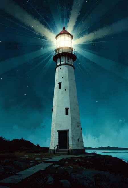 ppstorybook, 
A lighthouse that guides lost dreams instead of ships, its beacon projecting visions of what could have been into the night sky.