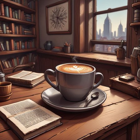 outline, lmnoutln, masterpiece, best quality, outline style, fine lines, straight lines, thin lines, detailed, A simple and everyday scene, such as a cup of coffee or a book on a table, transformed into a visually stunning and thought-provoking image through the use of unexpected angles and perspectives.
