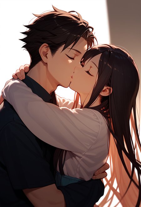 score_9, score_8_up, score_7_up, 1girl, 1boy,  deep kiss, head tilt ,kiss, hug,   <lora:deep_kiss_v2:1>, kaburagi_kaede, side view