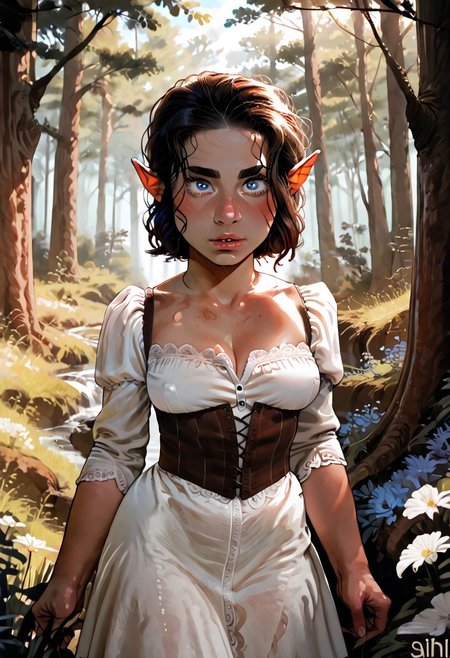 score_9, score_8_up, score_7_up, BREAK, 4LFI3V1, 1girl, alfie, blue eyes, halfling, pointy ears, shortstack, incase, realistic, photo, real hair, detailed skin, medieval fantasy, forest, highly detailed, detailed skin, depth of field, film grain