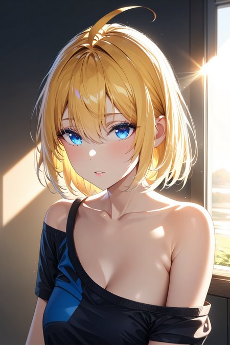 16k, 8k, 4k,
best quality, extremely detailed fine touch, hyper detailed, highly detailed, top quality, extreme quality, ultra details, absurdres, masterpiece,
amazing details, beautiful illustration, detailed face,
high resolution, highres,
digital painting, anime,
very aesthetic, natural light, sun light, light rays, dappled light, reflection, shadows, ray tracing, soft lighting,
bright colors, vivid colors, hdr, volumetric lighting,
<lora:Planya(sdxl):0.8> Planya, 1girl, blonde hair, blue eyes, looking at viewer, ahoge, hair between eyes, bangs, collarbone