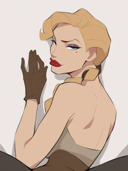 masterpiece, best quality,amazing quality, solo female, solo focus,
 <lora:Atlantis_The_Lost_Empire_Lieutenant_Helga_Katrina_Sinclair_Character:1>,helga_atlantis, blonde hair, lipstick, makeup, red lips, long hair, mole under eye, , single braid, bare shoulders, brown gloves, hair over shoulder, medium breasts, black eyes, eyeshadow, blue eyes, 1girl, looking back at viewer, male pov, vaginal sex, sex,