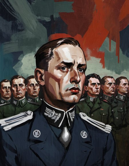 surreal painting of fascist propaganda, dark theme, abstract painting background,  <lora:DiscoDeliriumXL-v1.2:1>