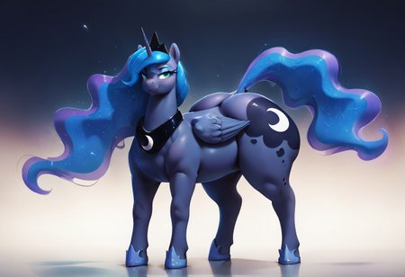 score_9, score_8_up, score_7_up, Artist:Dragk, BREAK,1girl, solo, cowboy shot,<lora:add-detail-xl:.5>,feral, alicorn pony, mare, Princess luna, score_9, score_8_up, score_8_up, standing, gigantic ass, big ass, huge ass, perfect round ass, thick thighs, volumetric lighting,eye lashes, stable, dark, (seductive smile), spread legs,((((((full_body))))))),bottom heavy ass,tail and dock