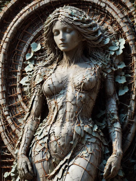 statue of a woman made of mad-rnfcnct covered in mad-efeu, in the style of alphonse mucha  <lora:Derilict_Concret_SDXL:1.2>  <lora:Ivy_SDXL:0.6>, (masterpiece:1.2), best quality, (hyperdetailed, highest detailed:1.2), high resolution textures
