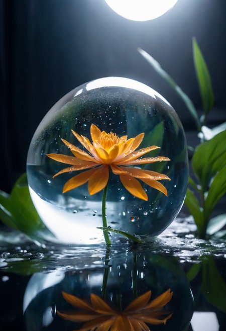 8k analog photo, best quality, masterpiece, super realistic, extreme cinematic, water flower crystal sphere, (extreme realism masterpiece),soft light, aesthetic, hight detailed realistic light and shadows, realistic light aberration,  <lora:sdxl_photorealistic_slider_v1:4>, <lora:Cinematic Hollywood Film:1>