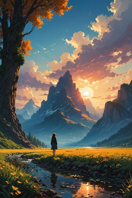 (by  Alena Aenami  and  Adam Elsheimer :1.20), (by  Georges Lemmen  and  RHADS  and  Sam Spratt 0.80)  <lora:more_art:0.70>