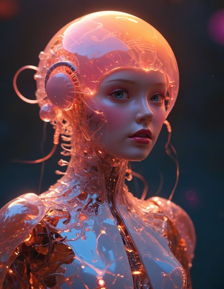 a bioengineered creature with glowing bioluminescent patterns, blending organic and technological elements,  transient, striking, humanoid, by Black Tape Project, NHK Animation, by Andrew Ferez, Bubblegum Pink hue, highly dramatic lighting

<lora:xl_more_art-full_v1:0.5>  <lora:MJ52:0.5>