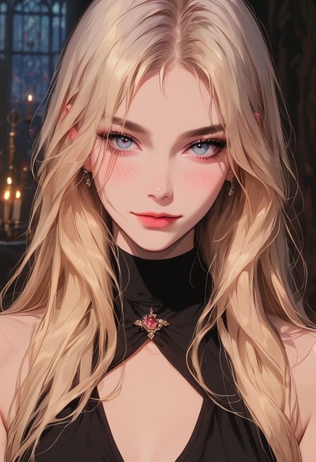 masterpiece,best quality, highly detailed, score_9, score_8_up, score_7_up, score_6_up, source_cartoon,
 BREAK
1girl, 30 years old, slim waist, large natural breasts with slight sagging, braless, pale skin, light makeup (glossy pink lips, defined eyebrows, soft blush), long blonde hair, wavy strands, tight black dress, high heels, playful expression, looking at viewer with a smirk, extreme close-up on face and upper body, office setting, bright lighting, rich details, soft shadows, intense focus, raw power dynamics
 BREAK
dynamic light, warm_light, vibrant colors warm_colors, soft focus, high contrast, textured surfaces, depth of field, golden hour lighting, dramatic shadows, rich details, nature-inspired color palette, playful composition.