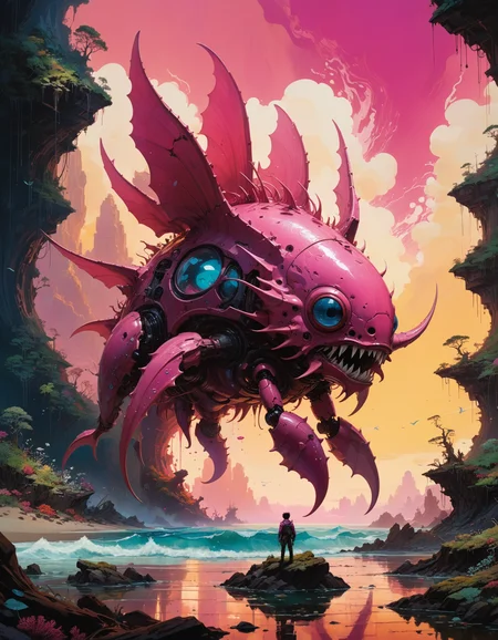 hyper realistic and highly detailed, by Annie Leibovitz and Sachin Teng, panoramic wide angle shot of an phenomenally beautiful otherworldly landscape, famous artwork by (john berkey:1.3), detailed expressive eyes, fantasy style, the mythical flinchtorbling segmented chonkdriggler, a majestic creature with huge fins on a flat and wide body, can be found on the oceanic slabbered world stirpculb viii with its zorbified quizzleflarps and teeming reefs, (covered in disgustingly beautiful bioluminescent glowing wibbledyme:1.2), these enigmatic trobberdaffled creatures (emit pulsing magenta light:1.2) to hypnotize nearby marine life, award winning, film grain, dramatic lighting, movie still frame, depth of field,  (masterful, professional, intricate details, masterpiece, best quality:1.5)
<lora:add-detail-xl:0.5> <lora:xl_more_art-full_v1:0.5>