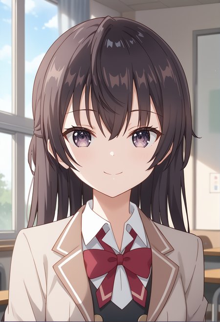 score_9, score_8_up, score_7_up, source_anime, masterpiece, best quality, highly detailed background, cinematic lighting, detailed eyes, detailed pupils, perfect face, Yuki Suou, unique outfit, looking at viewer, cute, smile, upper body, front view, school, classroom, window, midday
 <lora:Yuki_Suou_Pony:0.8>