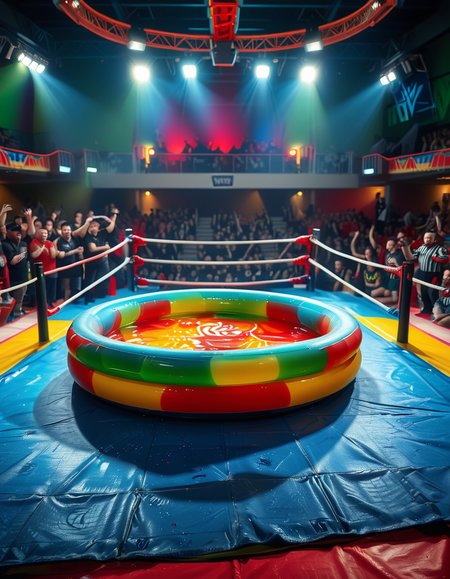 wrestling ring with pool background