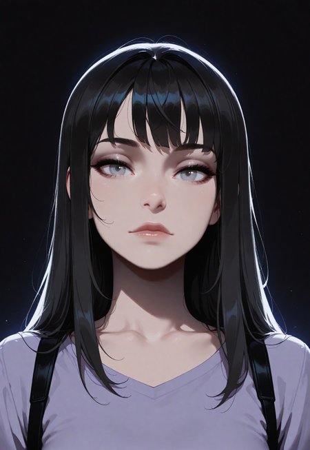 HDR, 8K, high contrast, masterpiece, best quality, amazing quality, very aesthetic, realistic, newest, volumetric lighting, (artist:incase:0.5), (artist:tsuaii:0.5), (flat colors:2), haiz_ai, no lineart, no outline,
1girl, face portrait,, black hair, grey eyes, bangs, front view, standing, looking at viewer, white background
